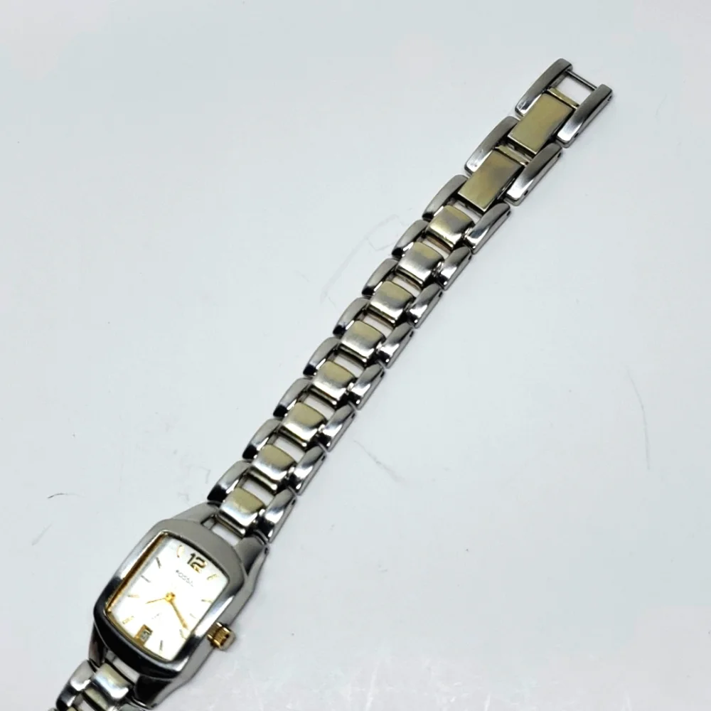 Vintage Fossil F² Watch ES9666 Two Tone Steel Wristband White Face Watch
